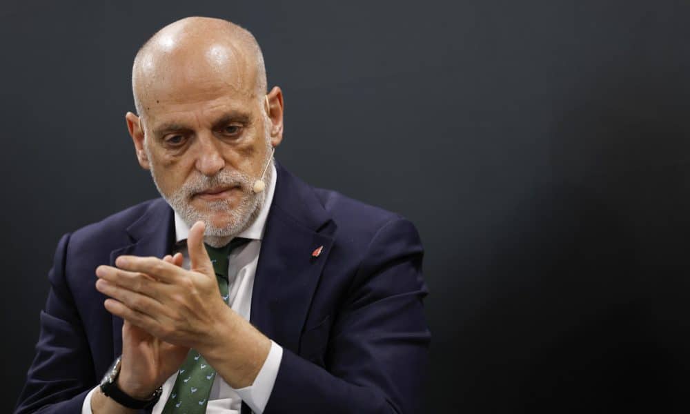 El presidente de LaLiga, Javier Tebas participa este jueves en un acto con motivo del Día Mundial contra la Violencia y el Acoso Escolar celebrado en Madrid. EFE/ Mariscal