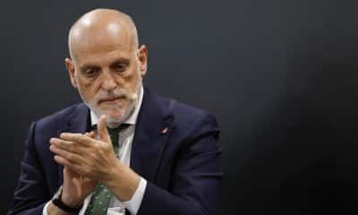 El presidente de LaLiga, Javier Tebas participa este jueves en un acto con motivo del Día Mundial contra la Violencia y el Acoso Escolar celebrado en Madrid. EFE/ Mariscal