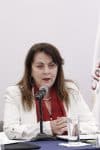 La gobernadora del estado de Morelos, Margarita González Saravia, participa en una rueda de prensa este martes, en Ciudad de México (México). EFE/ Isaac Esquivel
