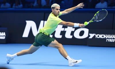 El tenista español Carlos Alcaraz durante el partido ante el estadounidense Taylor Fritz, el pasado 11 de noviembre, en las ATP Finals disputadas en Turín. EFE/EPA/ALESSANDRO DI MARCO