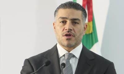 El secretario de Seguridad y Protección Ciudadana (SSPC), Omar García Harfuch, habla durante una rueda de prensa este domingo, en Ciudad de México (México). EFE/ Mario Guzmán