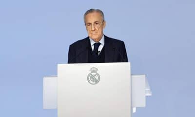 El presidente del Real Madrid, Florentino Pérez, interviene en la asamblea general ordinaria del club en Madrid. Una reunión de los socios compromisarios para avanzar en el proyecto de gran cambio de su modelo societario y aprobar los datos económicos, que superan los mil millones de euros de ingresos en el último ejercicio. EFE/ Rodrigo Jiménez
