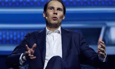 El extenista español Rafael Nadal ofreció este jueves una charla durante una sesión del America Business Forum (ABF), que congregó en Miami a líderes políticos, empresariales y deportistas. EFE/EPA/CRISTOBAL HERRERA-ULASHKEVICH