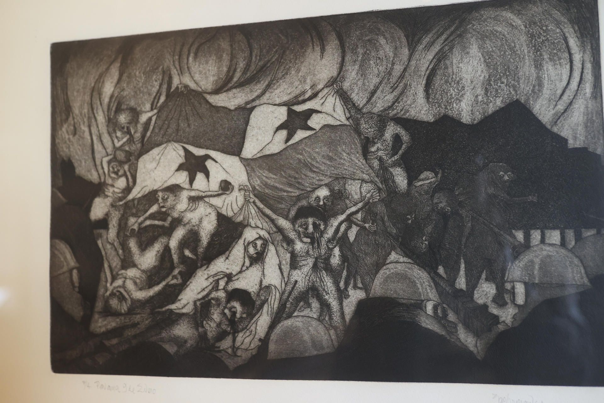 Fotografía tomada el pasado 14 de noviembre donde se observa una obra del pintor panameño Julio Zachrisson expuesta en el Museo del Canal Interoceánico, en Ciudad de Panamá (Panamá). EFE/Bienvenido Velasco