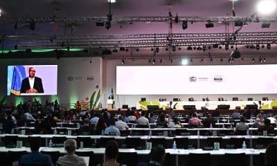 La Conferencia de Naciones Unidas sobre Cambio Climático, la COP30, donde se discute el futuro del planeta y la transición energética, se mueve a diésel. Y es que Brasil, anfitrión de la cumbre climática, ha dispuesto 150 enormes generadores, cada uno con capacidad para almacenar 600 litros de diésel, para abastecer las necesidades de electricidad del enorme recinto por donde circulan 50.000 personas al día. EFE/ Andre Borges