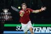 El tenista español Pablo Carreño Busta (I) durante el primer partido de la final de la Copa Davis que le ha enfrentado al italiano Matteo Berrettini en el Fiere Exhibition Centre de Bolonia, Italia. EFE/EPA/ELISABETTA BARACCHI
