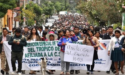 Personas participan en una manifestación este lunes, en Cochabamba (Bolivia).EFE/ Jorge Abrego