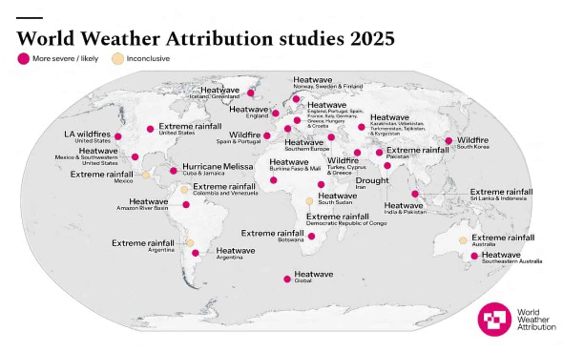 Imagen de datos del estudio de World Weather Attribution 2025. Crédito: World Weather Attribution