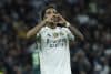 El delantero del Real Madrid Rodrygo Goes celebra tras marcar el 1-0 durante el encuentro correspondiente a la fase regular de la Liga de Campeones que disputan Real Madrid y Manchester City en el estadio Santiago Bernabéu, en Madrid. EFE/ Juanjo Martín