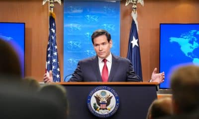 Fotografía cedida por el Departamento de Estado de Estados Unidos Unidos donde aparece su secretario Marco Rubio hablando en una rueda de prensa en la sede del Departamento en Washington (Estados Unidos). EFE/Freddie Everett/Departamento de Estado de EEUU /SOLO USO EDITORIAL /NO VENTAS /SOLO DISPONIBLE PARA ILUSTRAR LA NOTICIA QUE ACOMPAÑA /CRÉDITO OBLIGATORIO