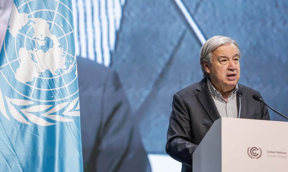 Fotografía de archivo, tomada el 20/11/2025, que muestra al secretario general de las Naciones Unidas, António Guterres, durante una rueda de prensa en Belém (Brasil). EFE/ Fraga Alves