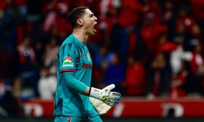 Hugo González, del Toluca, celebra un gol este sábado en un partido por las semifinales del Torneo Apertura 2025 de la Liga MX frente al Monterrey en el estadio Nemesio Diez. EFE/Felipe Gutiérrez
