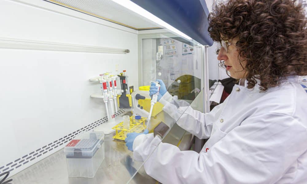 La doctora Águeda Sáenz Martínez (Logroño 1994) durante una entrevista concedida a la Agencia EFE. "La ciencia y el patrimonio van de la mano", asegura Sáenz Martínez, la investigadora principal de CoNFine, un proyecto europeo pionero liderado desde Aragón que comenzará en enero en México y plantea tratamientos basados en enzimas inmovilizadas en nanopartículas como alternativa sostenible y eficaz a los biocidas tradicionales que se emplean para combatir el biodeterioro en monumentos históricos. EFE/Javier Belver