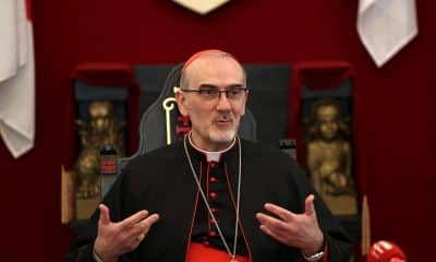 - El cardenal italiano Pierbattista Pizzaballa, patriarca latino de Jerusalén, realiza una 'Conferencia de prensa navideña' en el Patriarcado latino en la Ciudad Vieja de Jerusalén, el 22 de diciembre de 2025. (Cardenal, Jerusalén) EFE/EPA/ATEF SAFADI