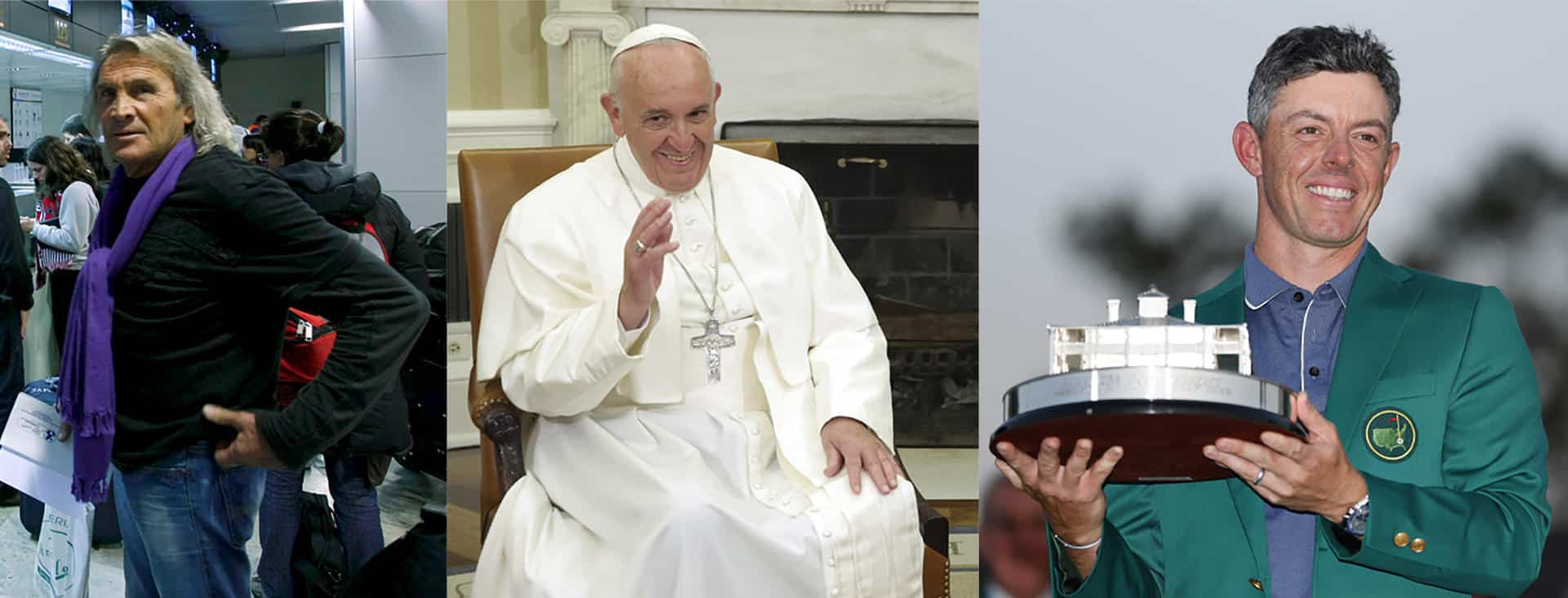 Combo de fotografías de archivo que muestra de izquierda a derecha al guardameta Hugo Orlando Gatti, el papa Francisco, el golfista norirlandés Rory McIlroy. EFE/Archivo