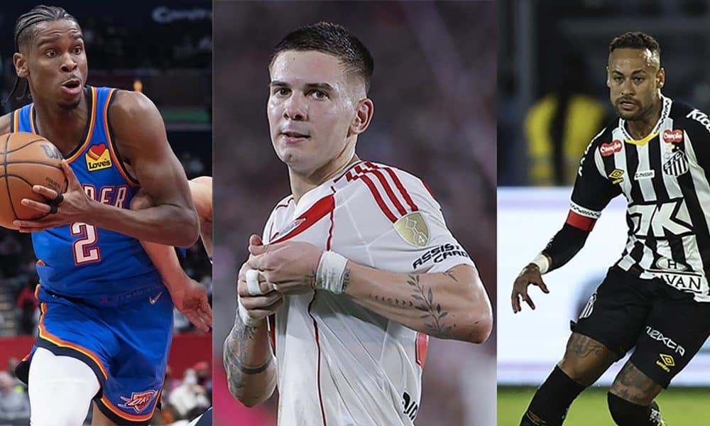 Combo de fotografías de archivo que muestra de izquierda a derecha, Shai-Gilgeous Alexander, Franco Mastantuono y Neymar. EFE/ Archivo