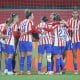 Las jugadoras del Atlético de Madrid, tras el 2-2 de la pasada semana ante el Bayern Múnich. EFE/Víctor Lerena