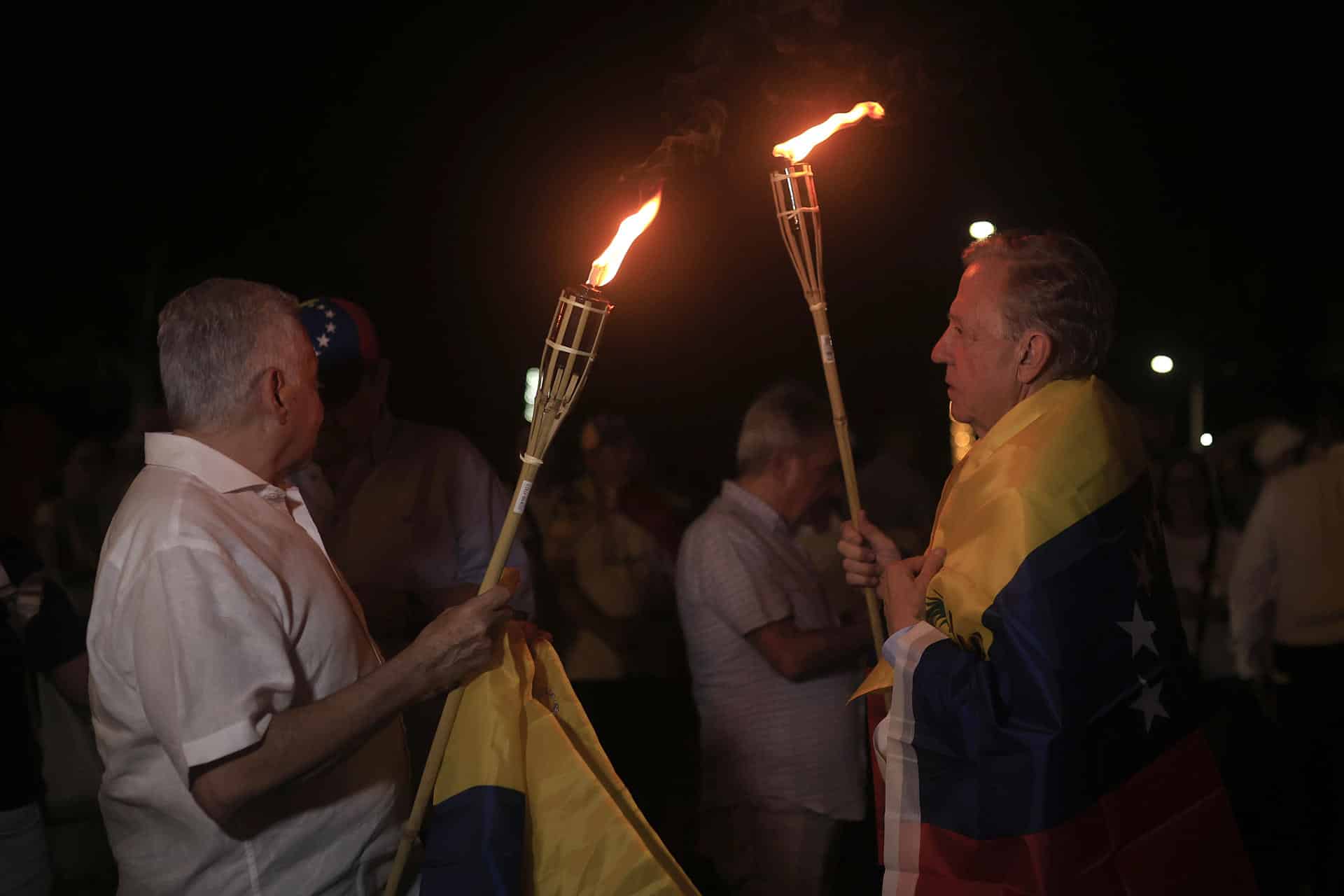 Personas participan en la marcha "por la paz y la libertad" en Venezuela este sábado, en Ciudad de Panamá (Panamá). EFE/ Bienvenido Velasco