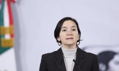 La titular del Secretariado Ejecutivo del Sistema Nacional de Seguridad Pública (SESNSP),Marcela Figueroa, participa este martes durante una rueda de prensa de la presidenta de México, Claudia Sheinbaum, en Palacio Nacional de la Ciudad de México (México). EFE/Sáshenka Gutiérrez