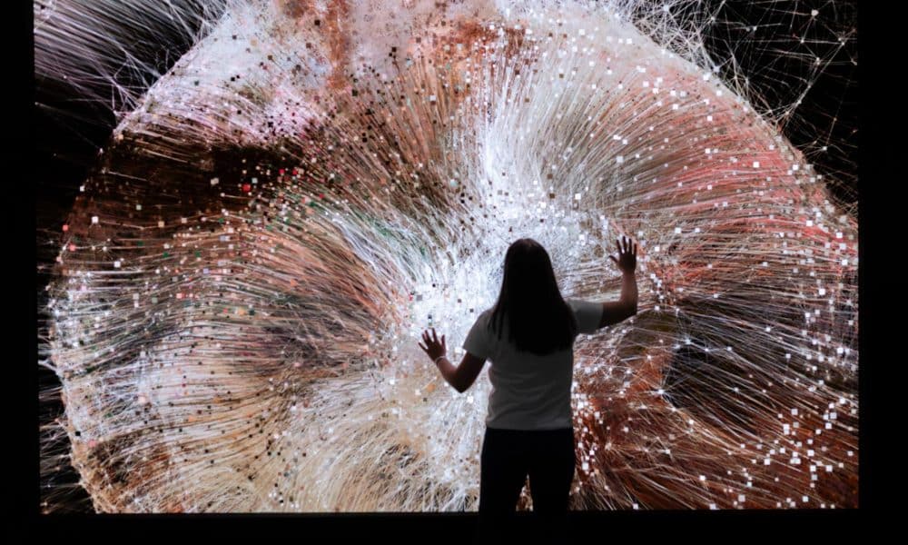 Fotografía cedida por Art Basel donde aparece una persona interactuando con la instalación 'IX Shells' de Fellowship and ARTXCODE en la sección Zero 10 de la feria Art Basel Miami Beach 2025. EFE/Art Basel /SOLO USO EDITORIAL /NO VENTAS /SOLO DISPONIBLE PARA ILUSTRAR LA NOTICIA QUE ACOMPAÑA /CRÉDITO OBLIGATORIO