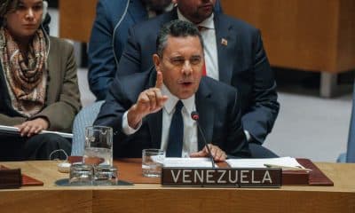 El Representante Permanente de Venezuela ante las Naciones Unidas, Samuel Moncada, habla durante la sesión informativa del Consejo de Seguridad de las Naciones Unidas en Nueva York, EE.UU., el 23 de diciembre de 2025. EFE/OLGA FEDOROVA