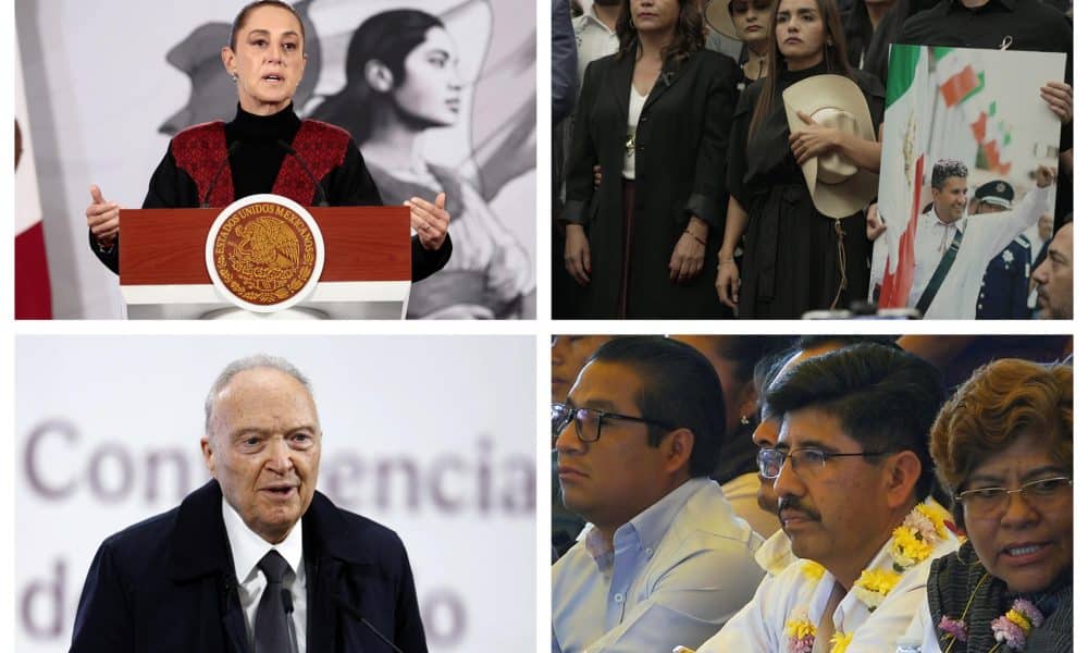 Combo de fotografías que muestra a la presidenta de México, Claudia Sheinbaum (arriba-i), la alcaldesa de Uruapan, Grecia Quiroz (arriba-d), el fiscal General de la República, Alejandro Hetz (abajo-i), y el abogado mexicano mixteco Hugo Aguilar (abajo-d) durante diferentes actos protocolarios, en Ciudad de México (México). EFE/José Mendez/Ivan Villanueva/Sáshenka Gutiérrez/Jesús Méndez
