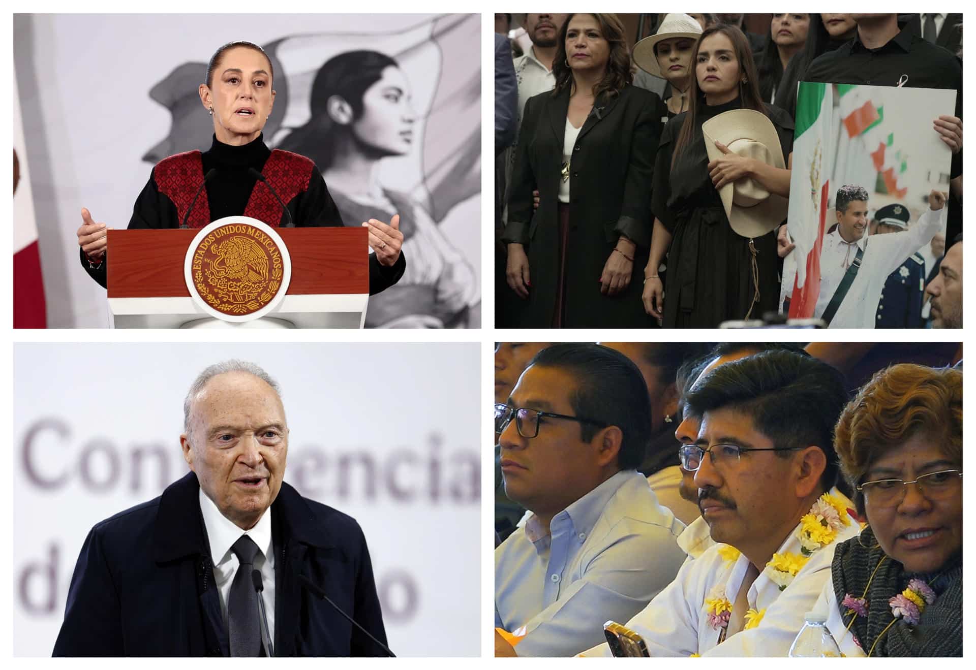 Combo de fotografías que muestra a la presidenta de México, Claudia Sheinbaum (arriba-i), la alcaldesa de Uruapan, Grecia Quiroz (arriba-d), el fiscal General de la República, Alejandro Hetz (abajo-i), y el abogado mexicano mixteco Hugo Aguilar (abajo-d) durante diferentes actos protocolarios, en Ciudad de México (México). EFE/José Mendez/Ivan Villanueva/Sáshenka Gutiérrez/Jesús Méndez