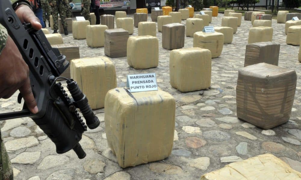 Un soldado custodia parte de la marihuana decomisada en San Juan, Puerto Rico. Imagen de archivo. EFE/CARLOS ORTEGA