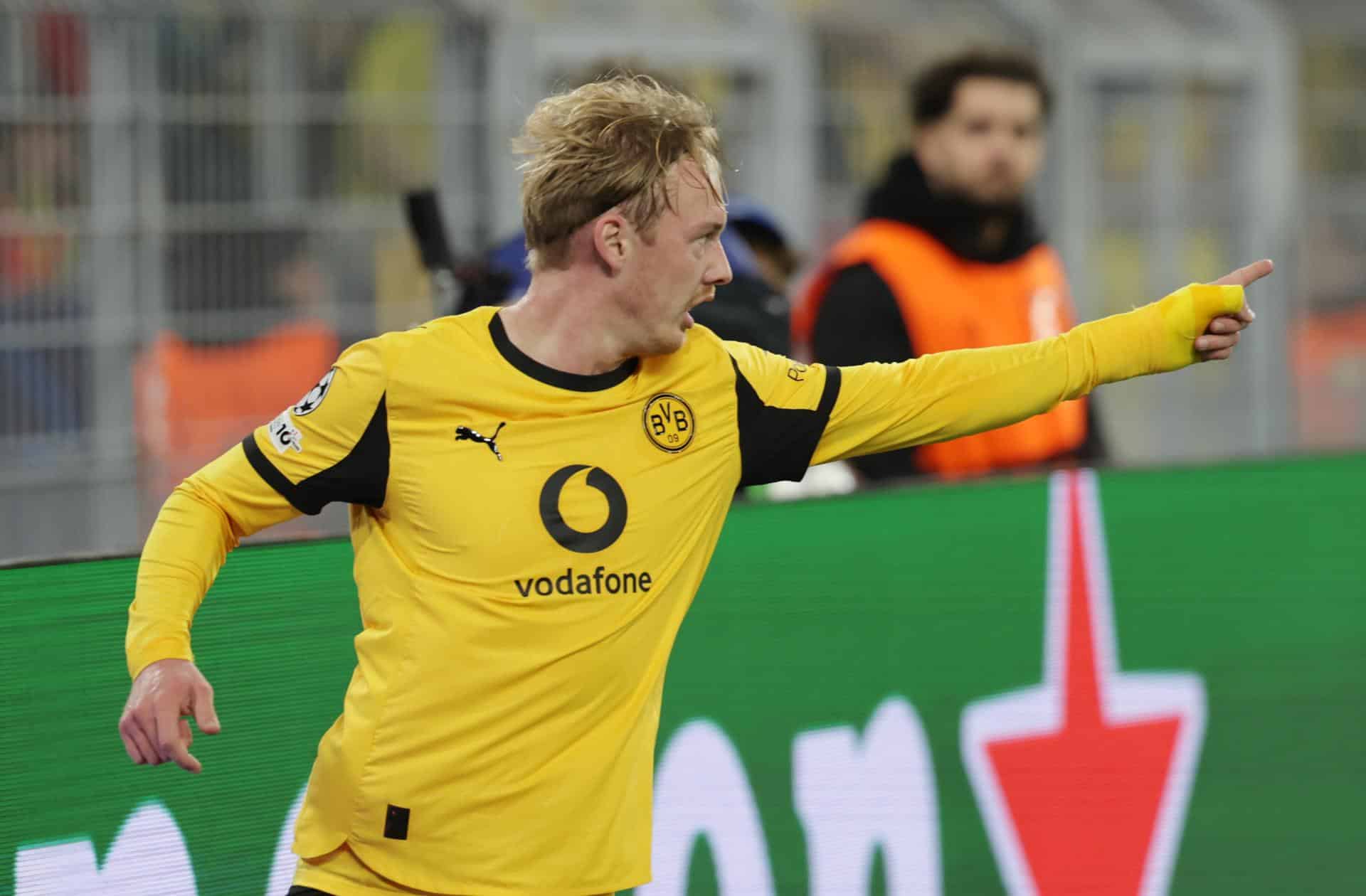 El jugador del Dortmund Julian Brandt celebra el 1-0 durante el partido de la sexta jornada de la UEFA Champions League que han jugado Borussia Dortmund y FK Bodo/Glimtin en Dortmund, Alemania. EFE/EPA/CHRISTOPHER NEUNDORF
