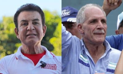 Combo de fotografías de archivo que muestra a los candidatos presidenciales de Honduras, Salvador Nasralla (i) y Nasry Asfura (d).  EFE/ Gustavo Amador