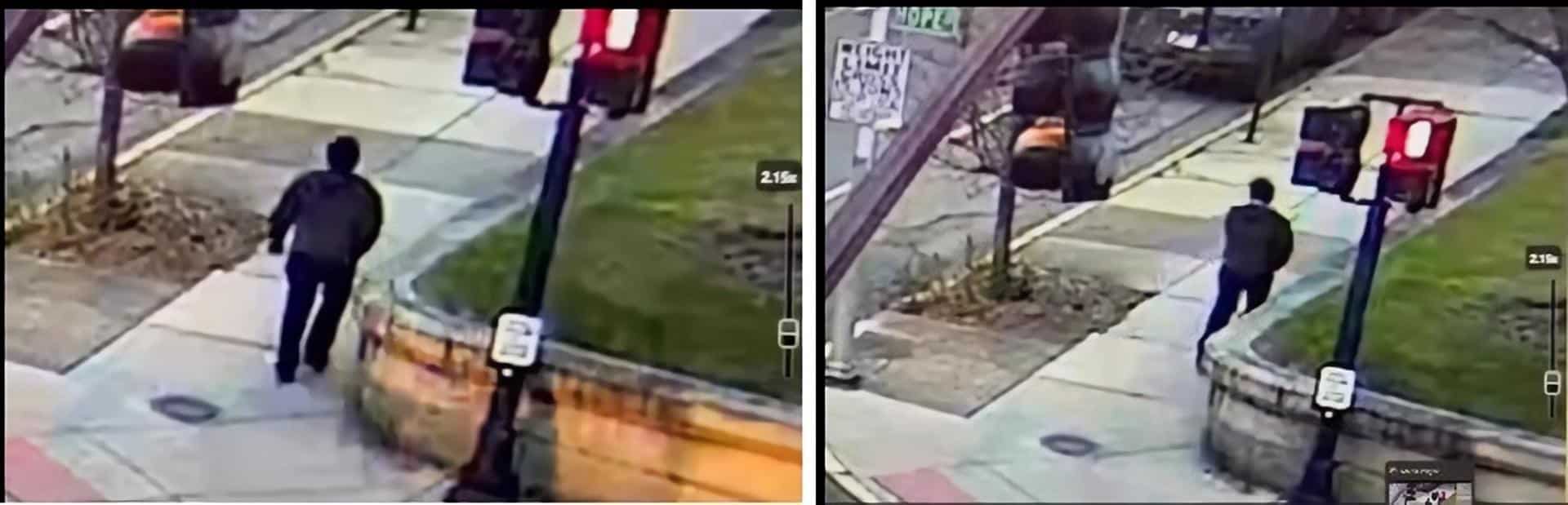 Composición de dos capturas del vídeo difundido por el Departamento de Policía de Providence donde se ve la persona de interés en el caso del Tiroteo de la Universidad Brown en Providence, Rhode Island. EFE/Departamento de Policía de Providence /SOLO USO EDITORIAL /NO VENTAS /SOLO DISPONIBLE PARA ILUSTRAR LA NOTICIA QUE ACOMPAÑA /CRÉDITO OBLIGATORIO