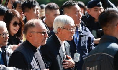 HONG KONG (China), 15/12/2025.- Associates and family of Jimmy Lai leave the West Kowloon Magistrates' Courts Building after Lai is found guilty of all charges in Hong Kong, China, 15 December 2025. Lai is charged with colluding with foreign forces, of which he was found guilty, as well as publishing seditious materials. He has been denied bail since December 2020. The case has drawn international scrutiny amid ongoing concerns over judicial independence and political freedoms in the city. EFE/EPA/MAY JAMES