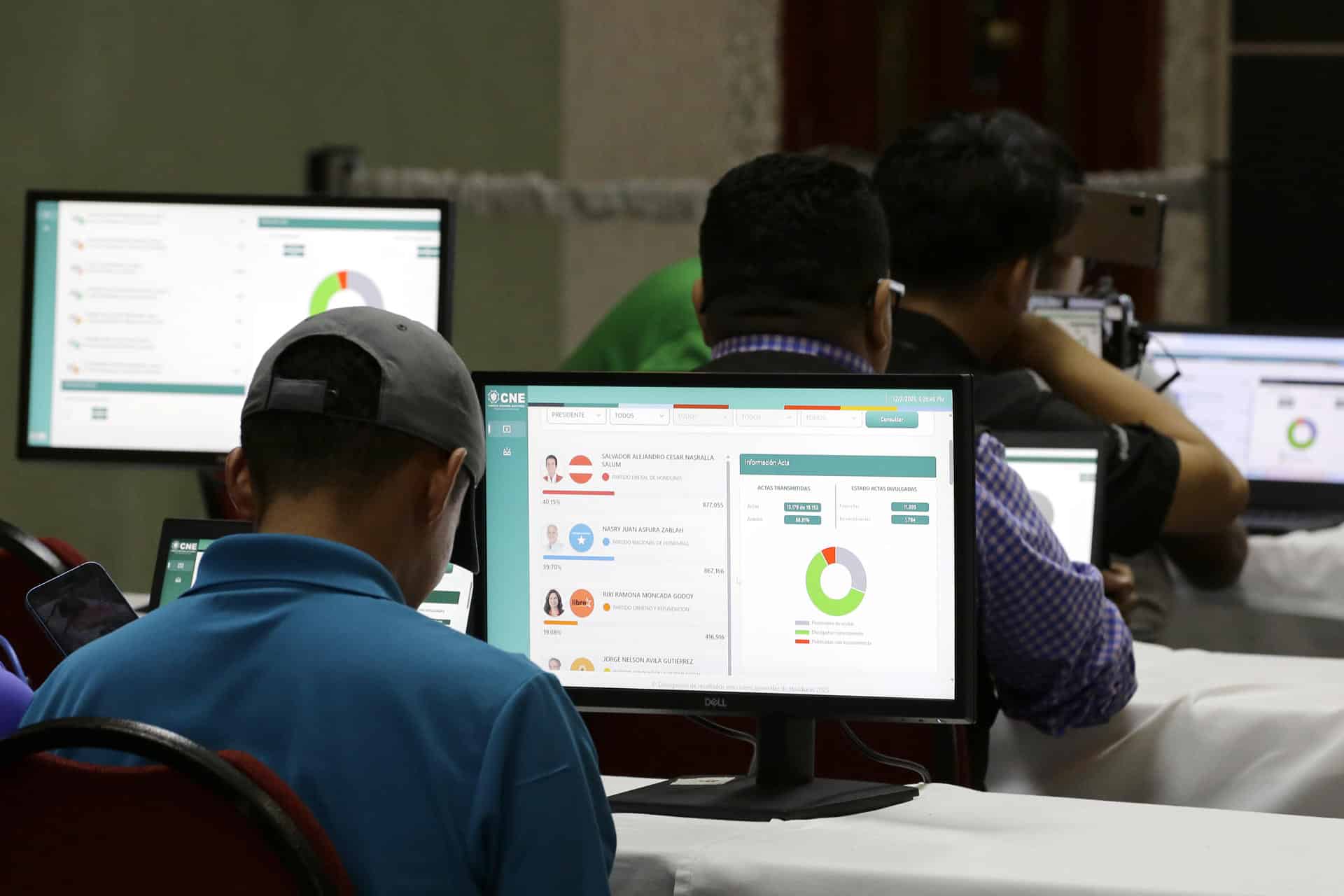 Un hombre observa los resultados parciales de las elecciones presidenciales en Honduras. EFE/ Carlos Lemos