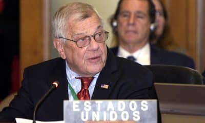El alto funcionario de la Oficina de Asuntos del Hemisferio Occidental de Estados Unidos, Michael Kozak, habla durante una sesión extraordinaria del consejo permanente de la Organización de los Estados Americanos (OEA) este lunes, en la sede del organismo en Washington (Estados Unidos). EFE/ Lenin Nolly