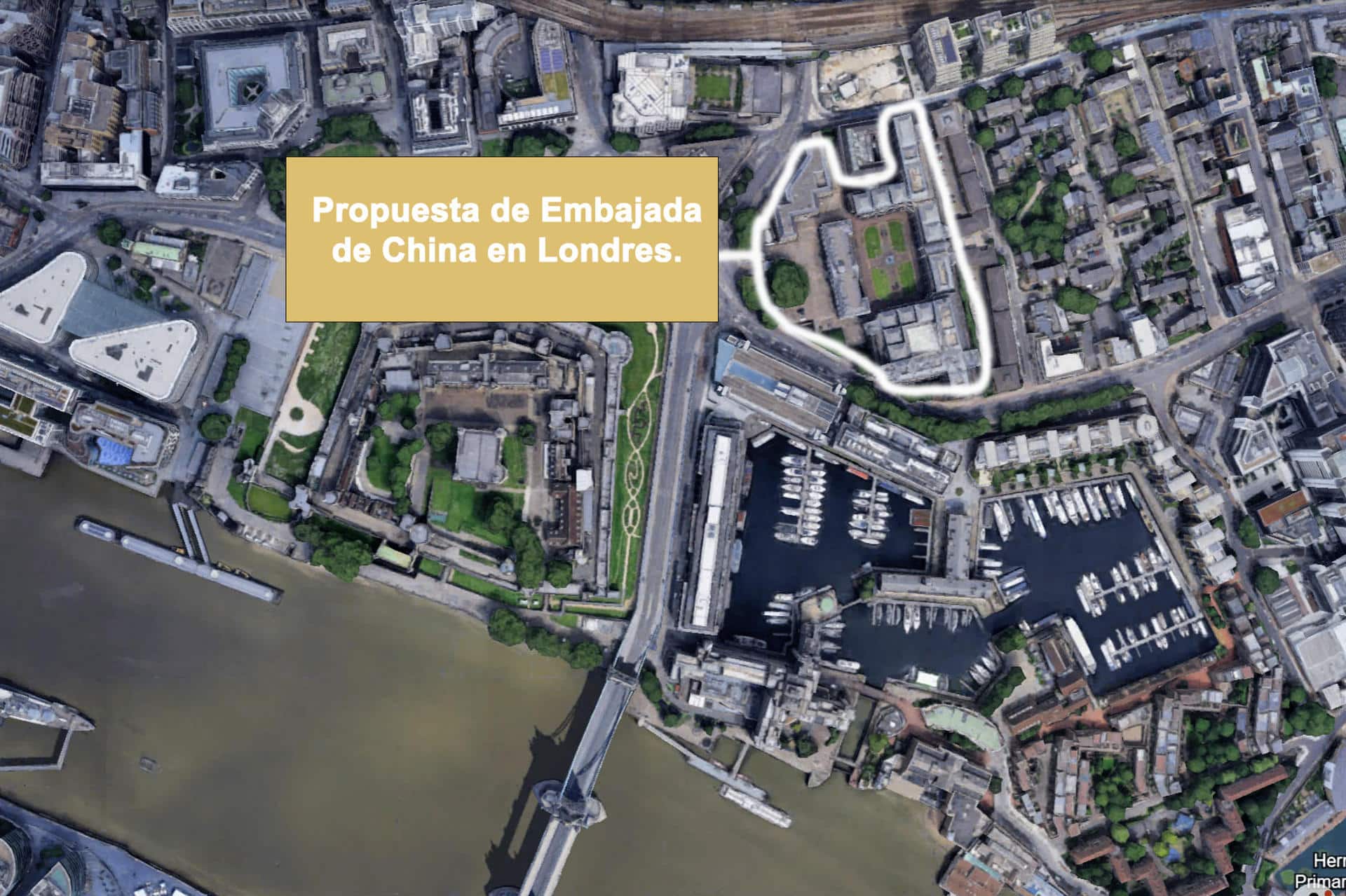 Vista aérea de la zona en la que China quiere abrir una nueva embajada en Londres. EFE/Google Earth -SOLO USO EDITORIAL/SOLO DISPONIBLE PARA ILUSTRAR LA NOTICIA QUE ACOMPAÑA (CRÉDITO OBLIGATORIO)- NO VENTAS