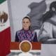 La presidenta de México,  Claudia Sheinbaum, habla en una rueda de prensa este miércoles, en el Palacio Nacional de la Ciudad de México (México). EFE/ Isaac Esquivel