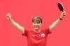 Zhiying Zeng, de Chile, celebra al ganar la final de tenis de mesa femenino, durante los vigésimos Juegos Bolivarianos, en Lima (Perú). EFE/ Paolo Aguilar