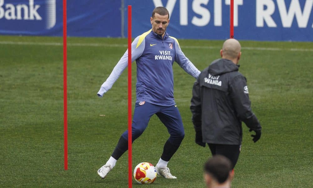 Griezmann, en el entrenamiento de este martes antes de medirse al Atlético Baleares. EFE/Rodrigo Jiménez