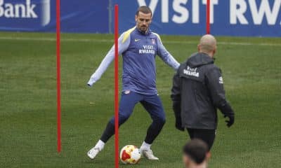 Griezmann, en el entrenamiento de este martes antes de medirse al Atlético Baleares. EFE/Rodrigo Jiménez
