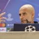 El entrenador del Manchester City, el español Pep Guardiola, durante la rueda de prensa ofrecida este martes en el estadio Santiago Bernabéu, en Madrid, en la víspera del partido de Liga de Campeones ante el Real Madrid. EFE/ Sergio Pérez