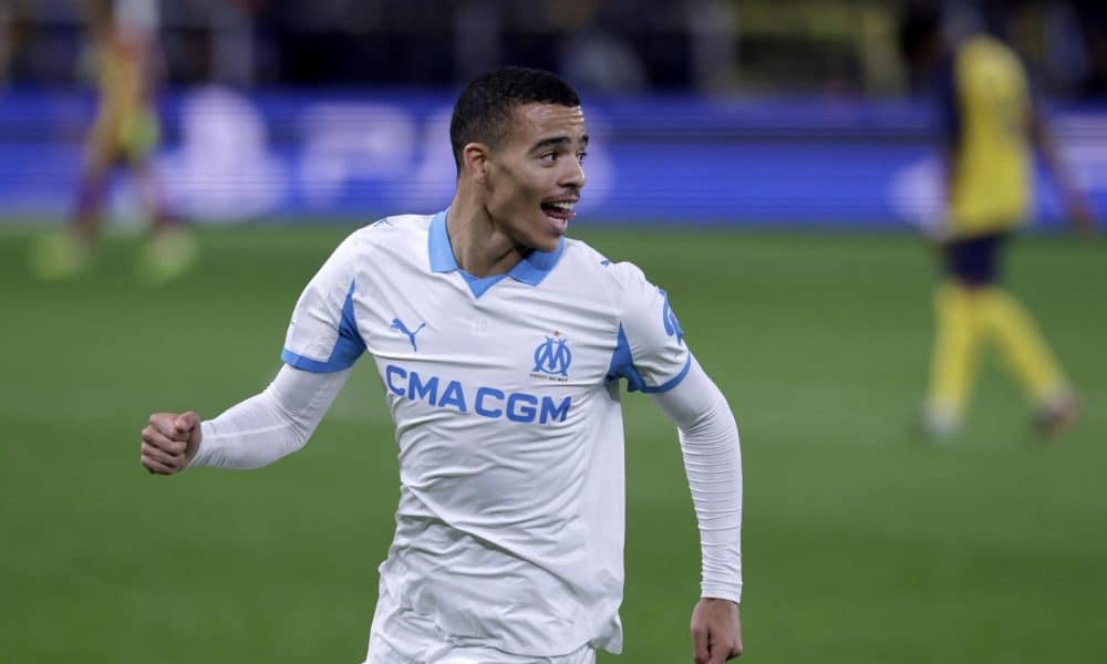El jugador del Marsella Mason Greenwood celebra el 1-2 ante el Royale Union Saint-Gilloise en la sexta jornada de la Liga de Campeones. EFE/EPA/OLIVIER MATTHYS