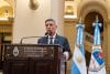 El presidente de la Corte Suprema y del Consejo de la Magistratura, Horacio Rosatti, habla durante la conmemoración del 40.º aniversario de la sentencia del Juicio a las Juntas Militares, este jueves, en el Palacio de Justicia de Buenos Aires (Argentina). EFE/ Corte Suprema de Justicia de La Nación