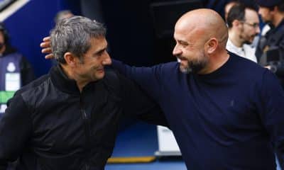 Imagen de archivo del entrenador del Athletic Club Ernesto Valverde (I) y del Espanyol, Manolo González. EFE/Quique García