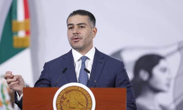 El secretario de Seguridad y Protección Ciudadana, Omar García Harfuch, habla durante una rueda de prensa en Palacio Nacional de la Ciudad de México (México). Fotografía de archivo. EFE/ Sáshenka Gutiérrez