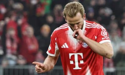 El jugador del Bayern Harry Kane celebra un gol durante el partido de la UEFA Champions League que han jugado Bayern Munich y Union SG en Múnich, Alemania. EFE/EPA/RONALD WITTEK
