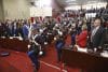 Cadetes de la academia militar Francisco Morazan participan en la instalación del nuevo período de sesiones del Parlamento para el cuatrienio 2026-2030 este domingo, en Tegucigalpa (Honduras). EFE/ STR