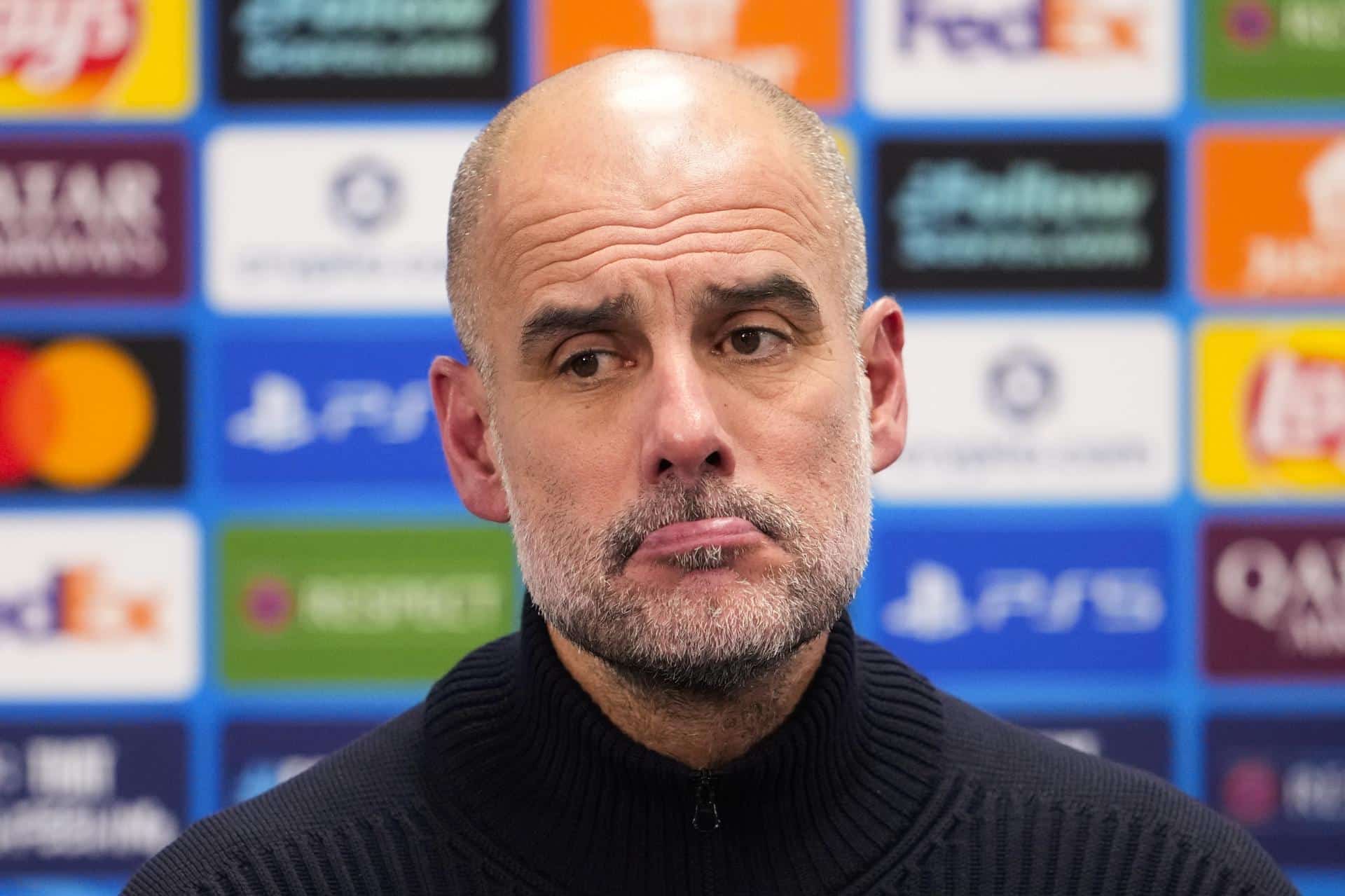 El entrenador del Manchester City Pep Guardiola durante una rueda de prensa de Liga de Campeones este martes 20. EFE/EPA/Fredrik Varfjell