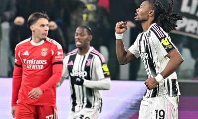 El jugador del Juventus Khephren Thuram celebra un gol durante el partido de la UEFA Champions League que han jugado Juventus y Benfica en Turín, Italia. EFE/EPA/ALESSANDRO DI MARCO