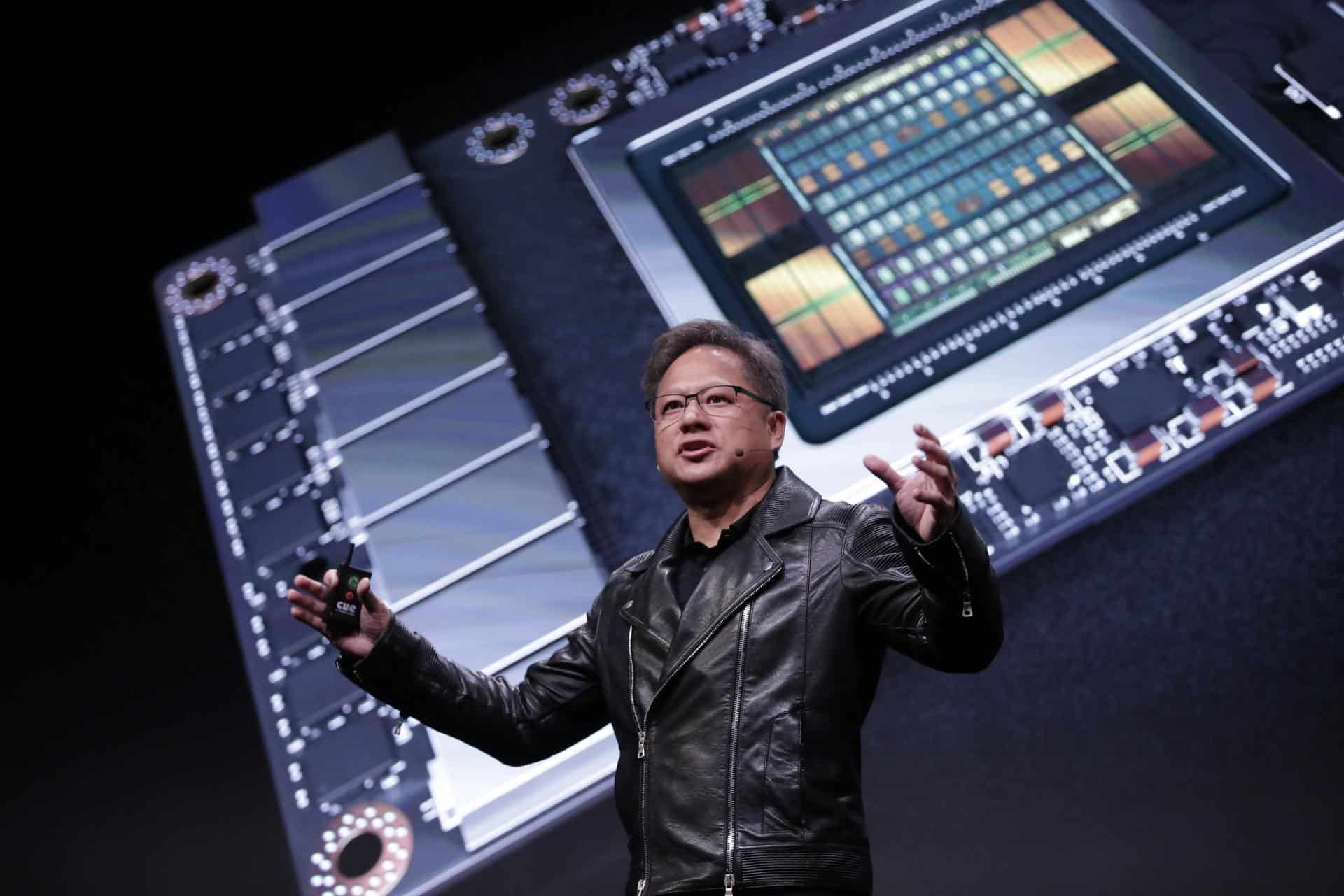 Fotografía de archivo del 20 de mayo de 2018 que muestra al presidente y CEO de Nvidia, Jensen Huang, durante la conferencia GPU Technology, en Taipei (Taiwán). EFE/ Ritchie B. Tongo
