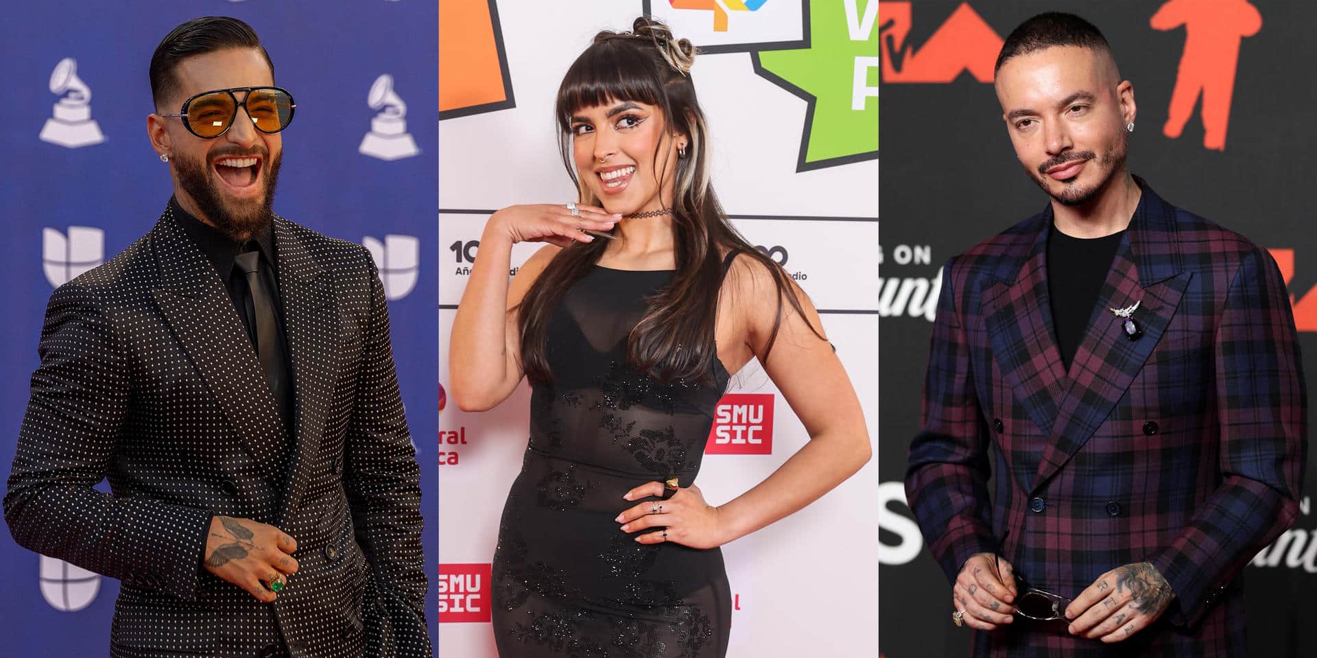 Combo de fotografías de archivo que muestra a los artistas Maluma (i), GALE (c) y J Balvin. EFE/ Armando Arorizo/ Kiko Huesca/ Octavio Guzmán